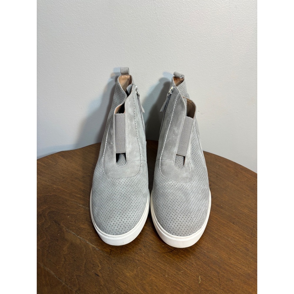 Line Paolo Grey Perforated Suede Wedge Sneakers High Top Zip Shoes‎ Women